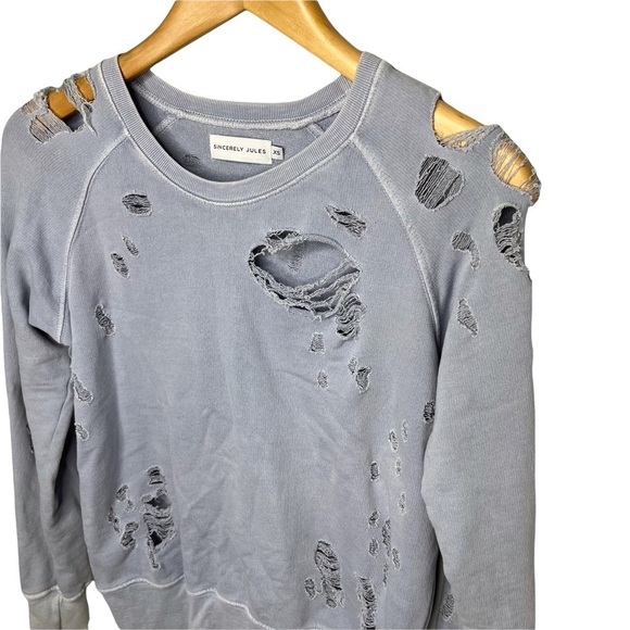 Sincerely Jules Quinn Distressed Crewneck Sweatshirt Blue Destructed Size XS - Picture 5 of 9